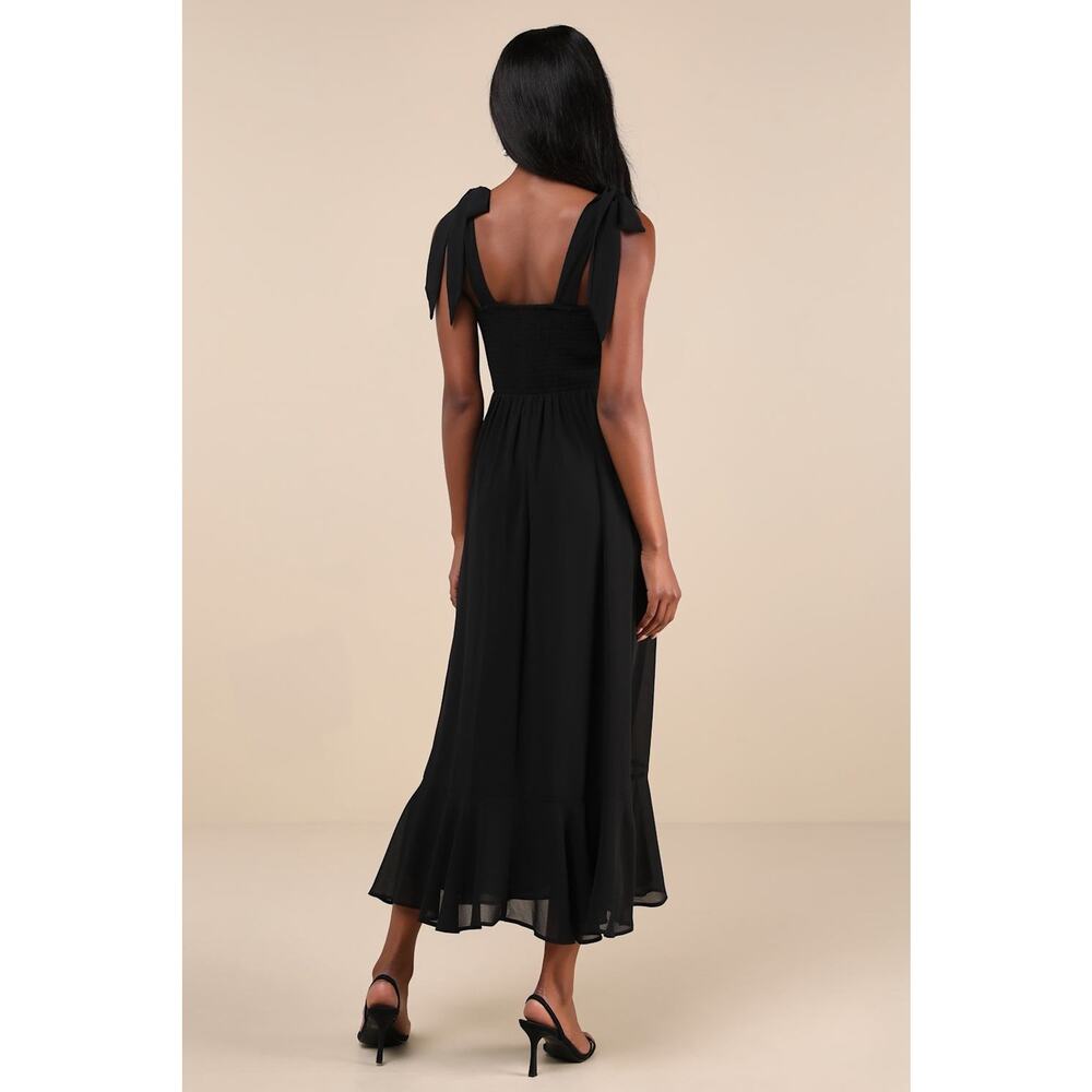 Lulus Summer Invite Black Tie-Strap Tiered Midi Dress Bridesmaid Holiday Small - Picture 3 of 9